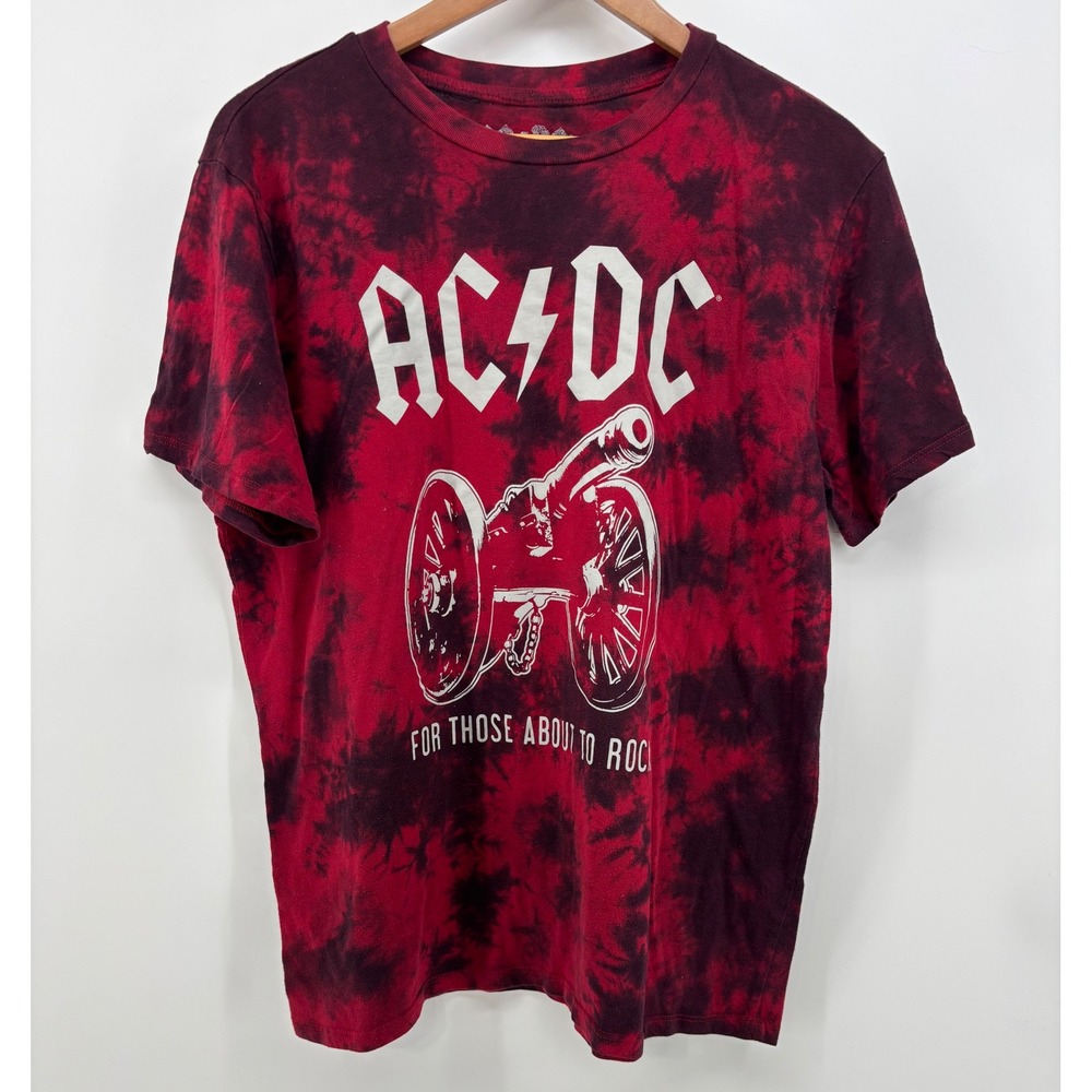 AC/DC T-Shirt Men's Large Red Tie Dye For Those About To Rock Graphic